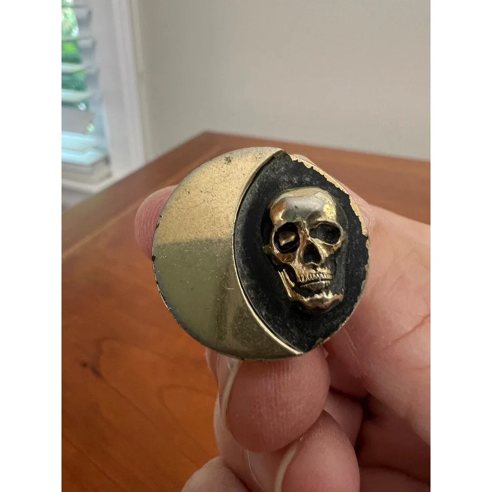 Vintage Skull Crescent Moon Cufflinks Gold Tone Gothic Memento Mori Mens Jewelry